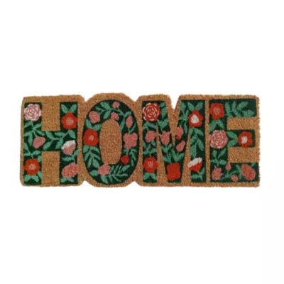 Paillasson d'entrée antidérapant en fibre de coco fleuri " Home " multicouleurs L.60 x l.40cm Ornami