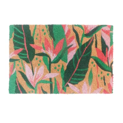 Paillasson d'entrée antidérapant en fibre de coco fleuri multicouleurs L.60 x l.40cm Ornami