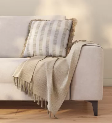 Housse de coussin Kamea coton et jute rayé à franges beige l.45 x L.45cm Ornami
