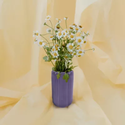 Vase tube feston en céramique violet parme H.20 cm Ornami