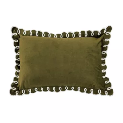 Housse de coussin uni vert à volants 30 x 50 Ornami