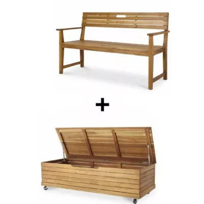 Lot banc de jardin Denia sans dossier + coffre de jardin Denia