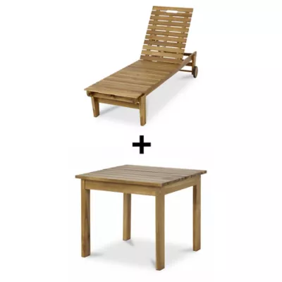 Lot table basse de jardin Denia 47 x 47 cm + bain de soleil bois Blooma Denia