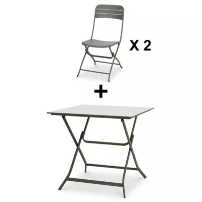 Lot table de jardin métal carrée Blooma Azolla marbre + 2 chaises de jardin