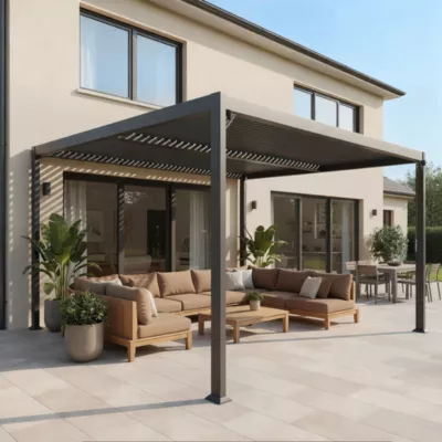 Pergola autoportante Sanba avec volet aluminium 3 x 3,6m
