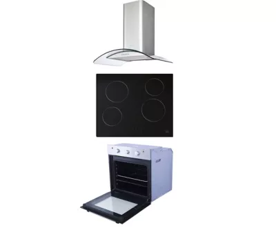 Lot hotte incurvée + plaque vitrocéramique + four chaleur tournante 60 L Cooke & Lewis