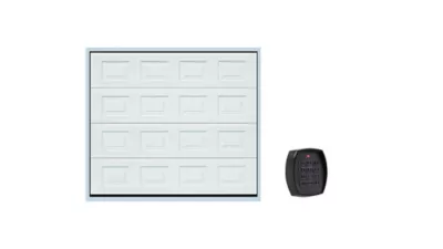 Porte de garage sectionnelle GoodHome blanche avec K7 L. 240 x H. 200 cm + télécommande