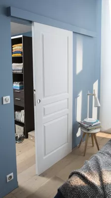 Porte coulissante prépeinte 3 panneauxH.204 x l.83 cm + système coulissant