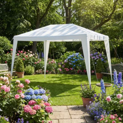 Tonnelle autoportante acier et toit polyéthylène Suhali blanche 3 x 2 m