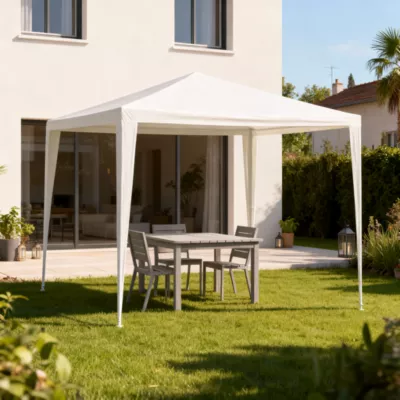 Tonnelle autoportante acier et toit polyéthylène Suhali blanche 3 x 3 m
