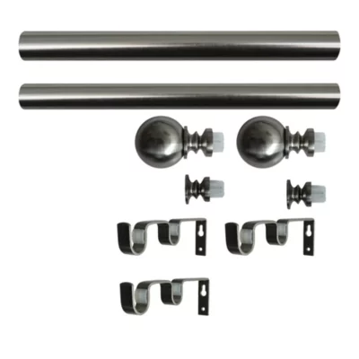 Ensemble double barre à rideaux extensible embout boule Athens GoodHome métal L.120/210 cm Ø25/28cm