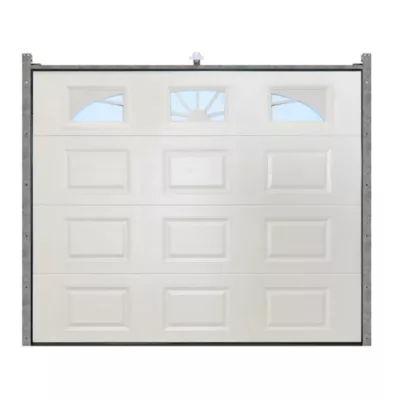 Porte de garage sectionnelle GoodHome blanc à K7 avec hublots - L.240 x h.200 cm - motorisée (en kit)