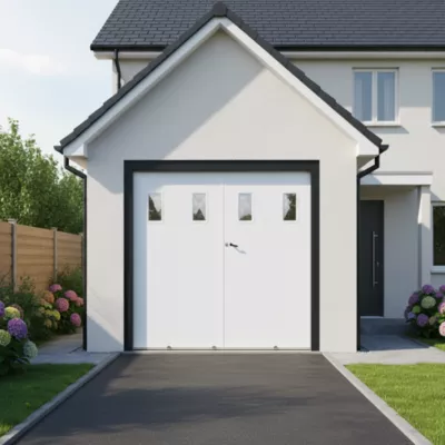 Porte de garage pliante PVC, blanc, L.240 x h.200 cm