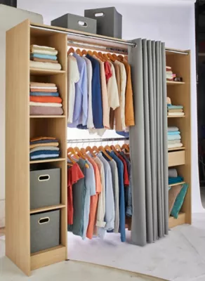 Kit dressing 2 colonnes réversibles avec rideau Eklips II effet chêne H. 200 x L. 200 x P. 48 cm