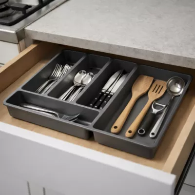 Range couverts GoodHome Nitaki gris 50 x 42 cm, 5 compartiments