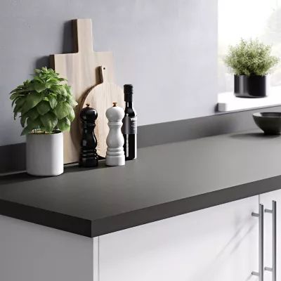 Plan de travail stratifié anthracite mat L.300 x l.62 x ép.3,8 cm GoodHome Berberis