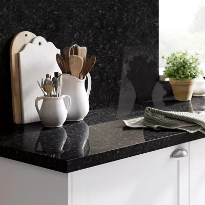 Plan de travail stratifié effet granit noir L.300 x l.62 x ép.3,8 cm GoodHome Kabsa