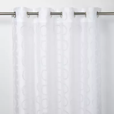 Voilage GoodHome Succusa blanc à points l.140 x H.260 cm