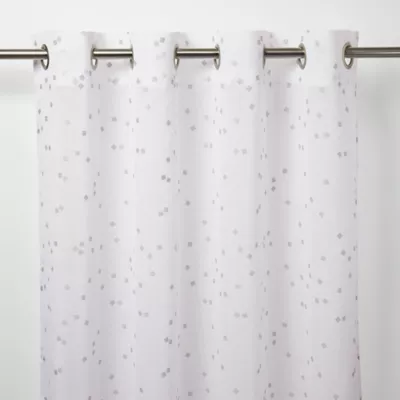 Voilage GoodHome Pyrite blanc motifs argent l.140 x H.260 cm