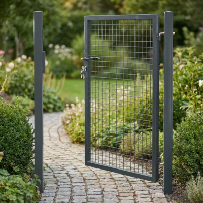 Portillon pour clôture grillagée à poteaux carrés Blooma gris 100 x h.150 cm