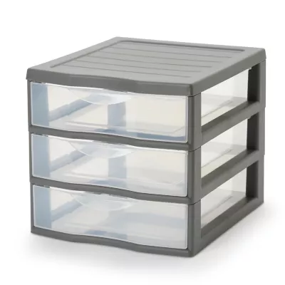 Tour en plastique 3 tiroirs Kontor gris H. 17 x L. 21 x P. 18 cm