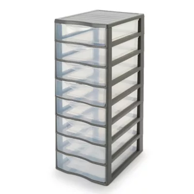 Tour en plastique 8 tiroirs Kontor gris H. 68 x L. 36,5 x P. 26 cm