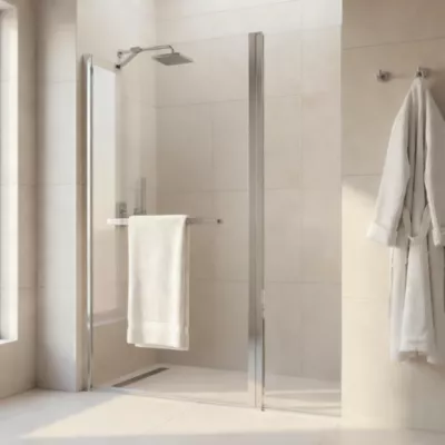 Pare-baignoire 1 volet + retour verre transparent anticalcaire GoodHome Nubia H. 150 x l. 124 cm