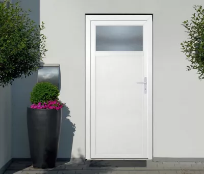 Porte de service 1/4 vitrée PVC 90 x h.205 cm poussant gauche