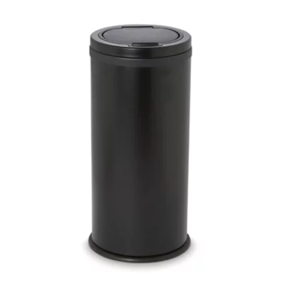 Poubelle Touch ronde en métal noir 30 L Allium