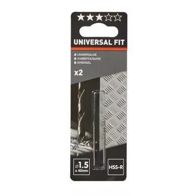 Foret métal (x2) - dimensions Ø.1,5 x L.40 mm - emmanchement Cylindrique - Universal
