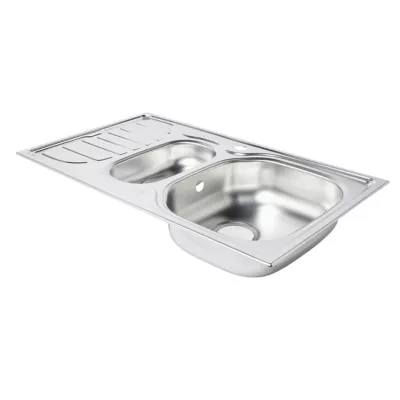 Évier à encastrer en inox satiné 1,5 bac avec égouttoir, L.86 x P.50 cm, Turing