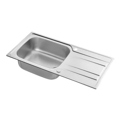 Évier à encastrer en inox effet nid d'abeille 1 bac avec égouttoir, L.100 x P.50 cm, Lyell