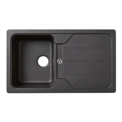 Évier à encastrer en composite de quartz noir 1 bac avec égouttoir, L.86 x P.50 cm, Cooke & Lewis Arber