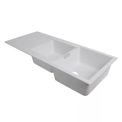 Évier à encastrer en composite de quartz blanc 2 bacs avec égouttoir, L.116 x P.51 cm, Cooke & Lewis Galvani