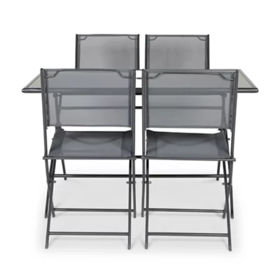 Salon de jardin Sibu anthracite - Table + 4 chaises