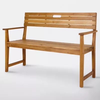Banc de jardin en acacia avec accoudoirs et dossier L.128,5 x H.89,7 x P.57 cm, GoodHome Denia