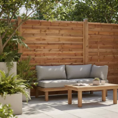Panneau droit de clôture Darling en bois traité marron ép.40 mm L. 180 x H.180 cm