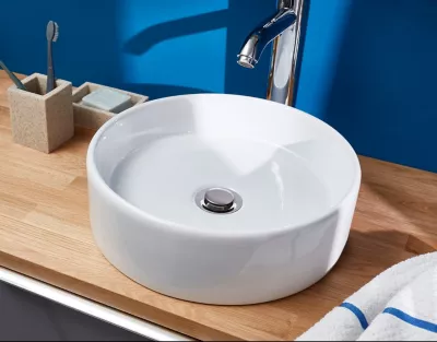 Vasque à poser ronde en céramique blanche Ø35 x H.11 cm, GoodHome Scalea