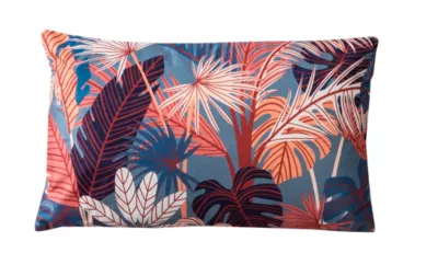 Coussin velours imprimé Pampa Deco&Co rose et bleu L.50 x l.30 cm