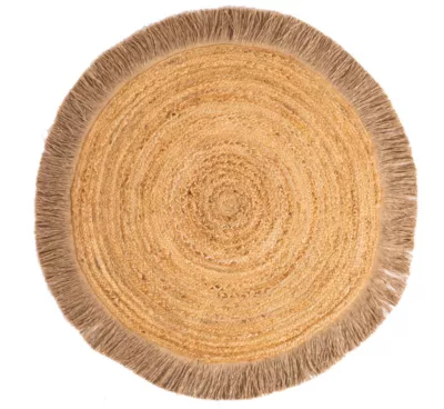 Tapis rond jute coloris naturel à franges ∅120 cm