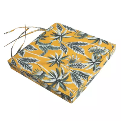 Gallette de chaise carré imperméable imprimé jungle jaune et vert L.38 x l.38 x ep.8cm Deco&co