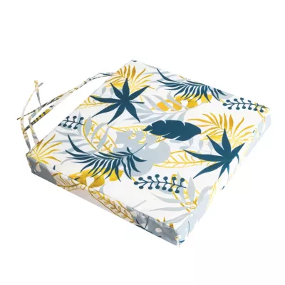 Gallette de chaise motif feuillage jaune et bleu L.38 x l.38 x ep.8cm Deco&co