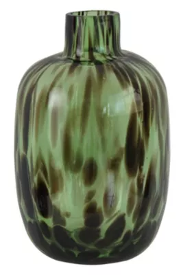 Vase décoratif en verre coloris vert tacheté marron ⌀.11,5 x H.18,5 cm