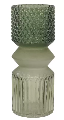 Vase décoratif en verre coloris vert à relief ⌀.10 x H.24,5 cm