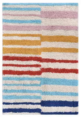 Tapis en coton tufté rayures multicolore L.90 x l.60 cm