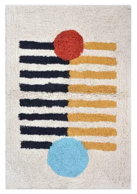 Tapis en coton tufté beige et rayures multicolore L.90 x l.60 cm