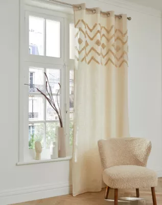 Rideau tamisant à oeillets haut Tufté beige l.140 x H.260cm