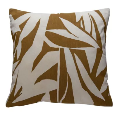 Housse de coussin feuillage blanc et ocre l.45 x L.45cm