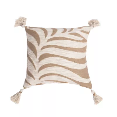Housse de coussin jacquard beige et blanc avec pompons l.45 x L.45cm