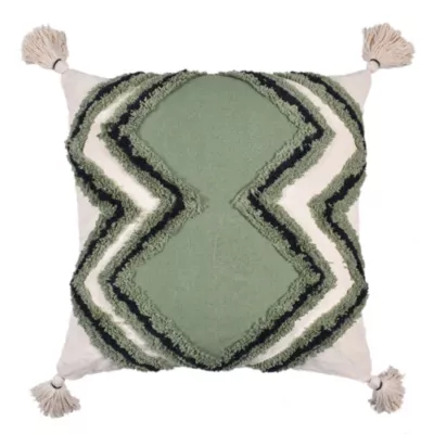 Housse de coussin motif tufté berbère vert, beige et noir l.45 x L.45cm